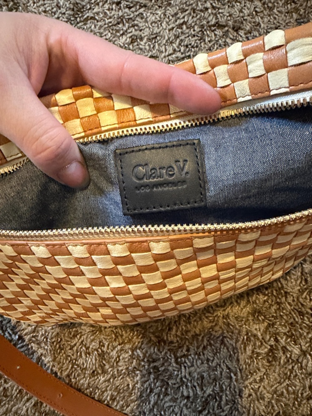 Clare V Grande Fanny Burnt Orange & Cream Crossbody Bag with Adjustable Strap - Picture 6 of 12